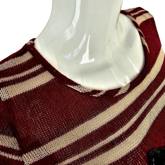 Candy Cane Stripe Top Long Sleeve Sequined Owl Lightweight Loose Knit Womens M - Picture 5 of 6